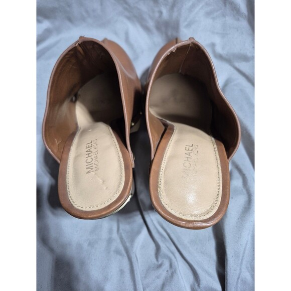 Michael Kors platform clog gold studded Liana leather sz 5 tank brown heels shoe - Picture 4 of 6